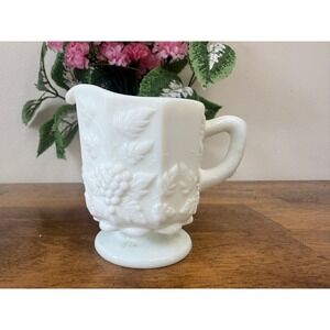 Vintage Westmoreland Paneled Grape Milk Glass Creamer Pedestal Pitcher Decor